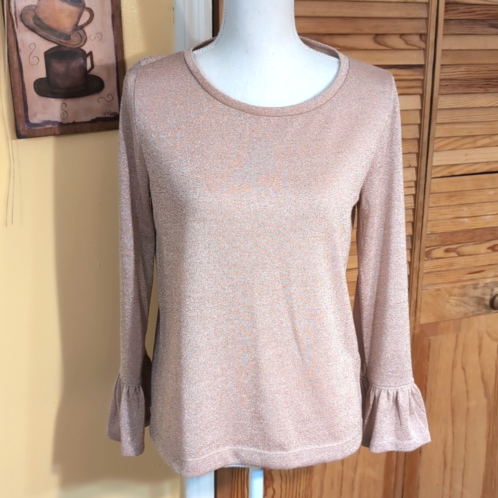 NWT J. CREW Shimmery Rose Gold Metallic Top w/ Bell Sleeves M - Picture 7 of 9